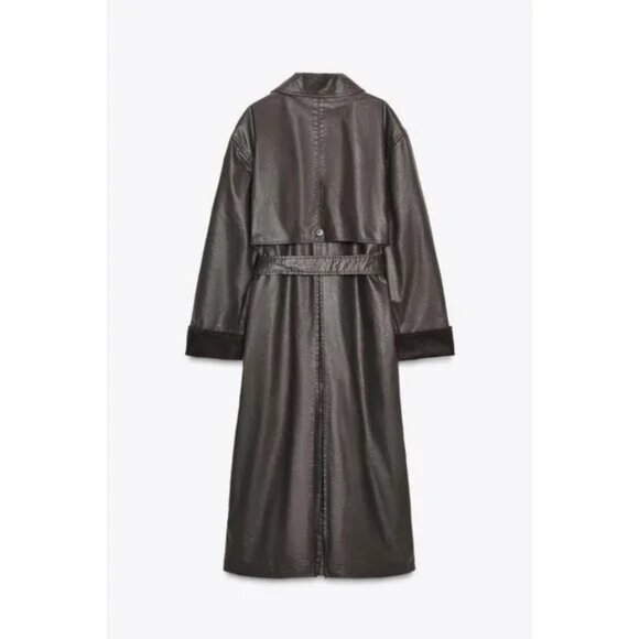 ZARA LONG WAXED TRENCH COAT WITH CORDUROY CUFFS - Picture 9 of 10